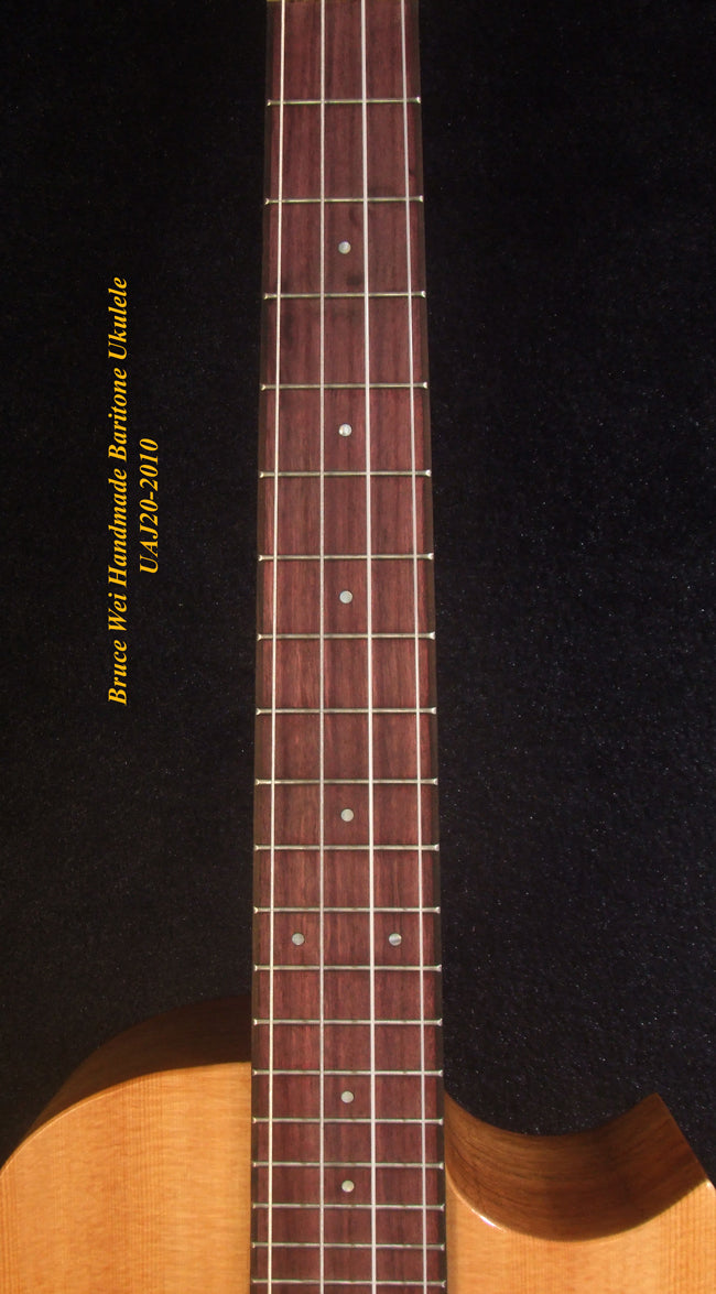 Handcrafted Cutaway Baritone Ukulele, Solid Spruce, Curly Rosewood, The Islands Soundhole, Soft-bag, Bruce Wei UAJ20-2010