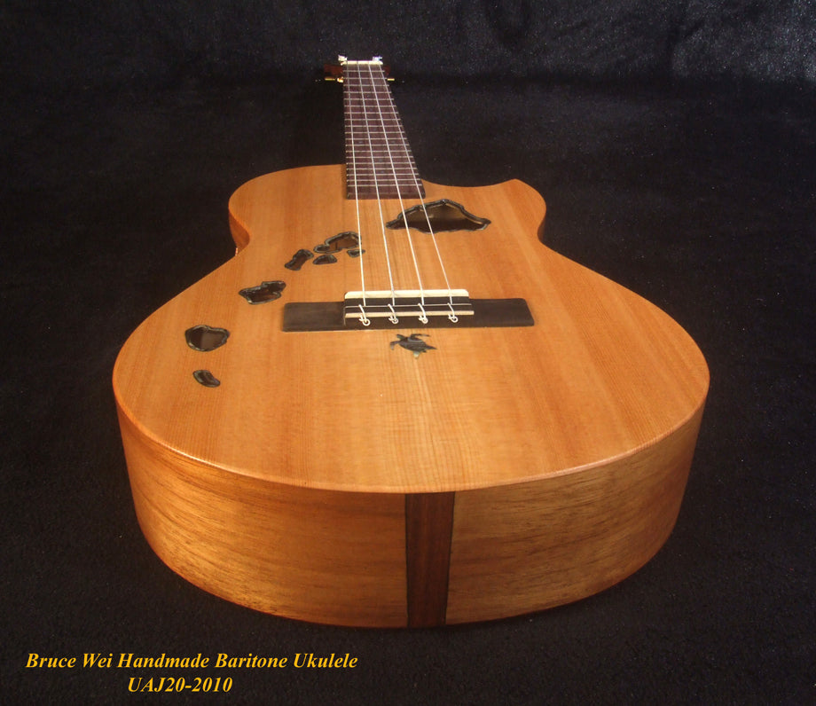 Handcrafted Cutaway Baritone Ukulele, Solid Spruce, Curly Rosewood, The Islands Soundhole, Soft-bag, Bruce Wei UAJ20-2010