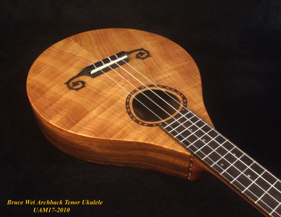 Handmade Tenor Ukulele, ArchBack, Solid Hinoki, Acacia, Curved Head, Soft-bag, Bruce Wei UAM17-2010