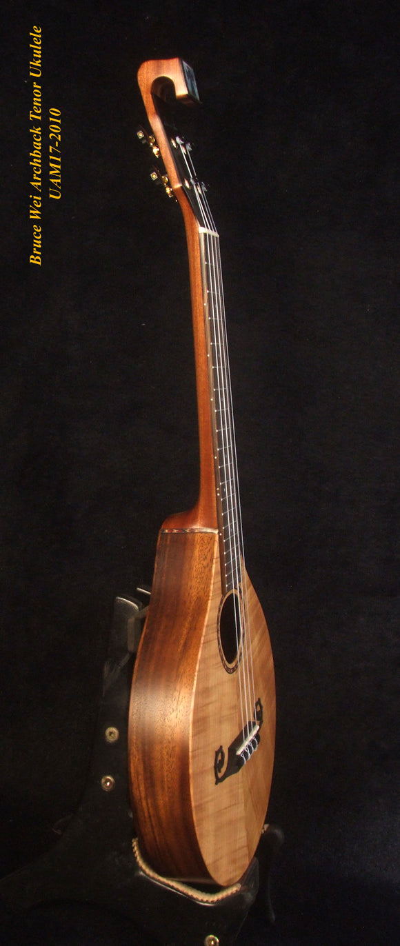 Handmade Tenor Ukulele, ArchBack, Solid Hinoki, Acacia, Curved Head, Soft-bag, Bruce Wei UAM17-2010