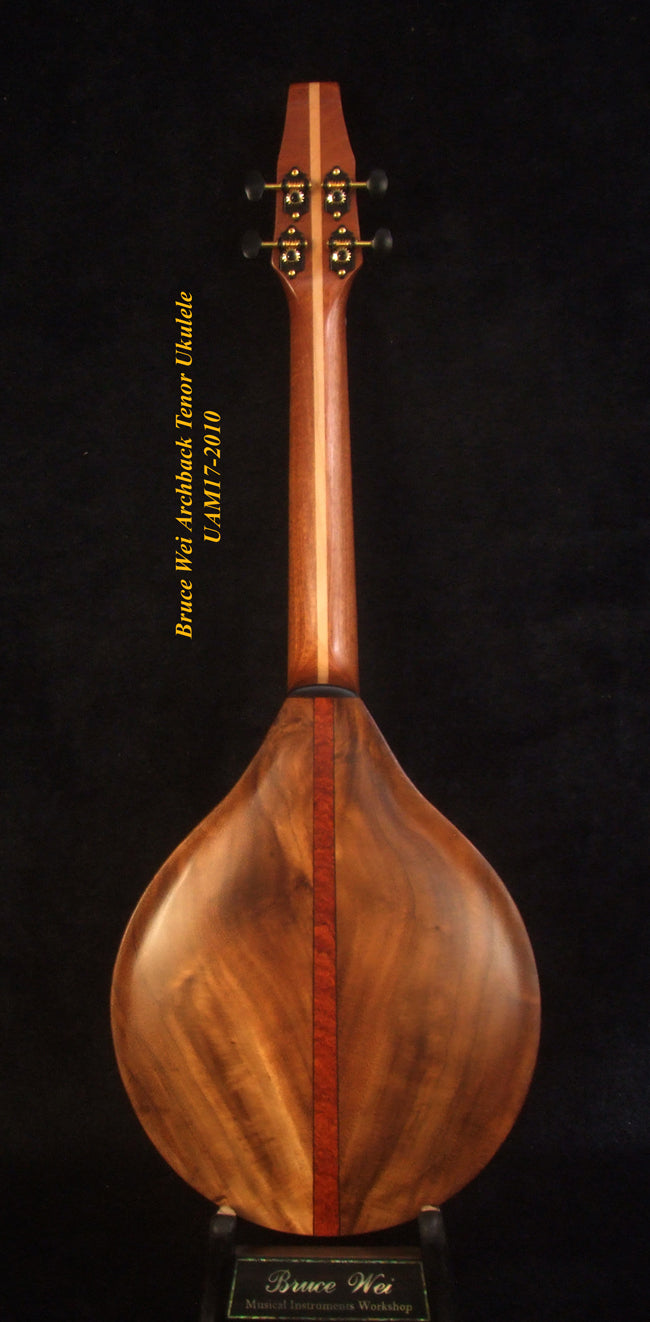 Handmade Tenor Ukulele, ArchBack, Solid Hinoki, Acacia, Curved Head, Soft-bag, Bruce Wei UAM17-2010