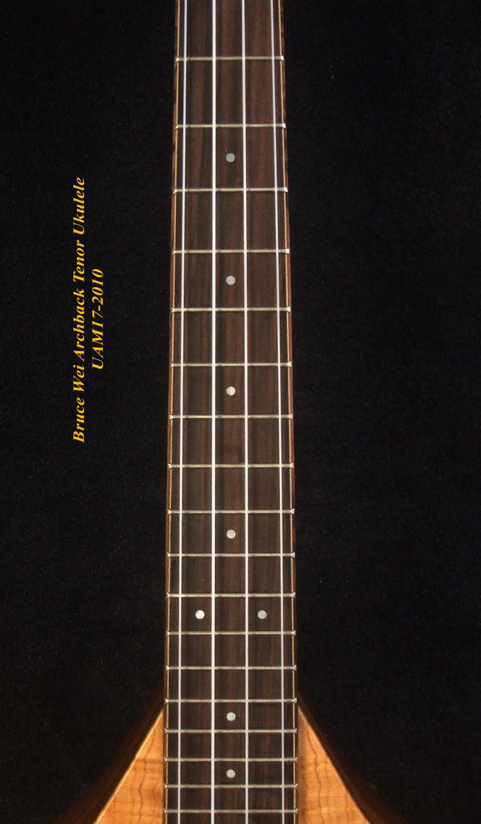 Handmade Tenor Ukulele, ArchBack, Solid Hinoki, Acacia, Curved Head, Soft-bag, Bruce Wei UAM17-2010