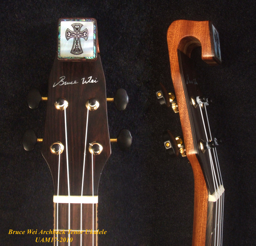 Handmade Tenor Ukulele, ArchBack, Solid Hinoki, Acacia, Curved Head, Soft-bag, Bruce Wei UAM17-2010