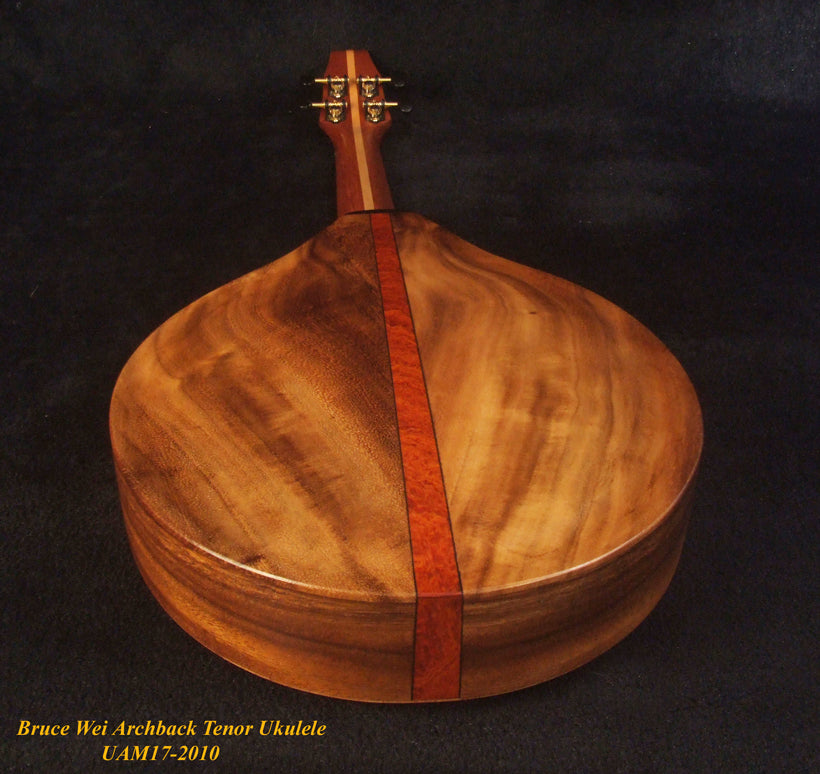 Handmade Tenor Ukulele, ArchBack, Solid Hinoki, Acacia, Curved Head, Soft-bag, Bruce Wei UAM17-2010