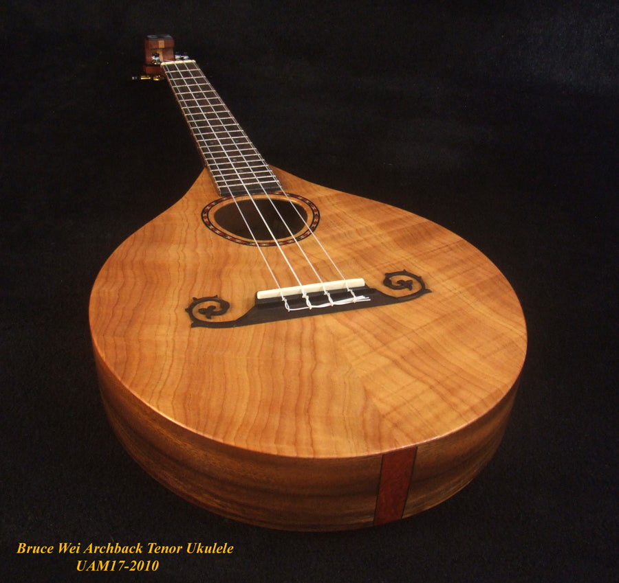 Handmade Tenor Ukulele, ArchBack, Solid Hinoki, Acacia, Curved Head, Soft-bag, Bruce Wei UAM17-2010