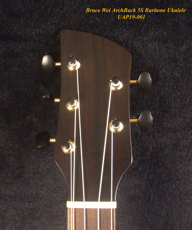 Handcrafted 5 String Baritone Ukulele, Curly Mango, Acacia ArchBack, MOP Inlay, Soft-bag, Bruce Wei UAP19-001