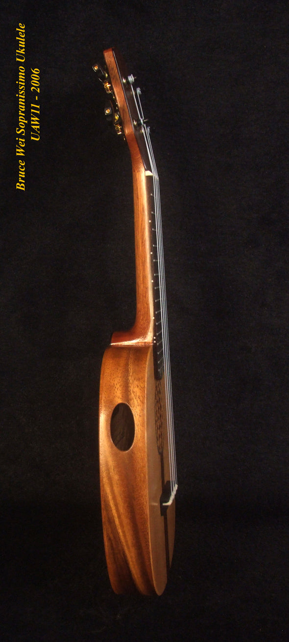 Handmade Pineapple Sopranissimo/ Pocket Ukulele, Carved Archback Solid Spruce, Acacia, Abalone Inlay, Soft-bag, Bruce Wei UAW11-2006