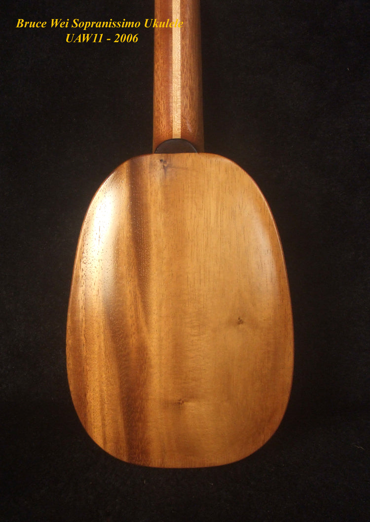 Handmade Pineapple Sopranissimo/ Pocket Ukulele, Carved Archback Solid Spruce, Acacia, Abalone Inlay, Soft-bag, Bruce Wei UAW11-2006