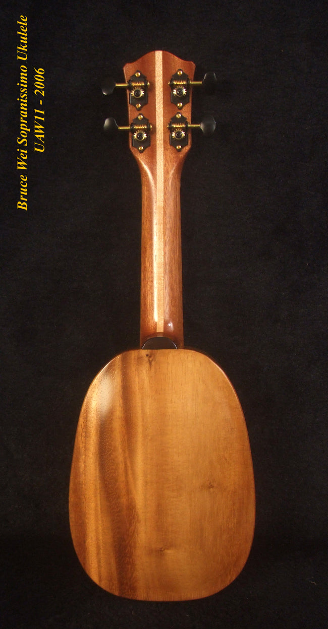 Handmade Pineapple Sopranissimo/ Pocket Ukulele, Carved Archback Solid Spruce, Acacia, Abalone Inlay, Soft-bag, Bruce Wei UAW11-2006