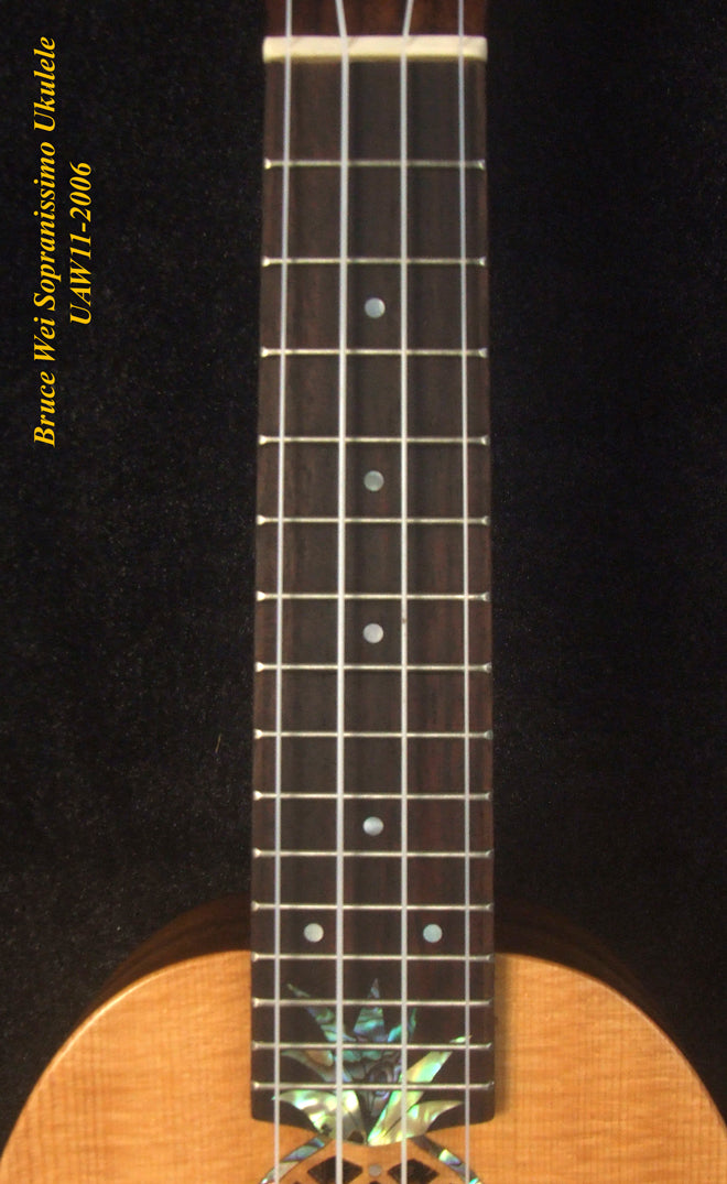 Handmade Pineapple Sopranissimo/ Pocket Ukulele, Carved Archback Solid Spruce, Acacia, Abalone Inlay, Soft-bag, Bruce Wei UAW11-2006
