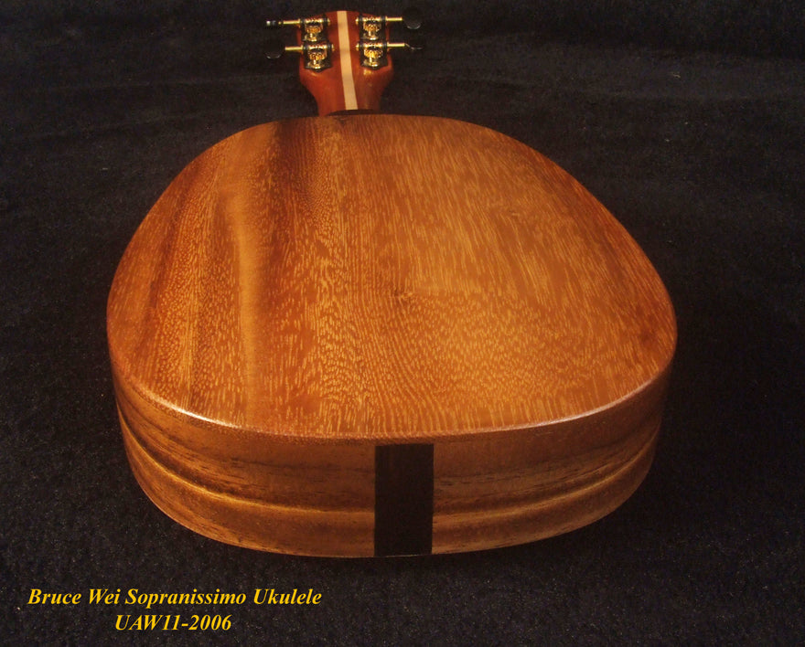 Handmade Pineapple Sopranissimo/ Pocket Ukulele, Carved Archback Solid Spruce, Acacia, Abalone Inlay, Soft-bag, Bruce Wei UAW11-2006