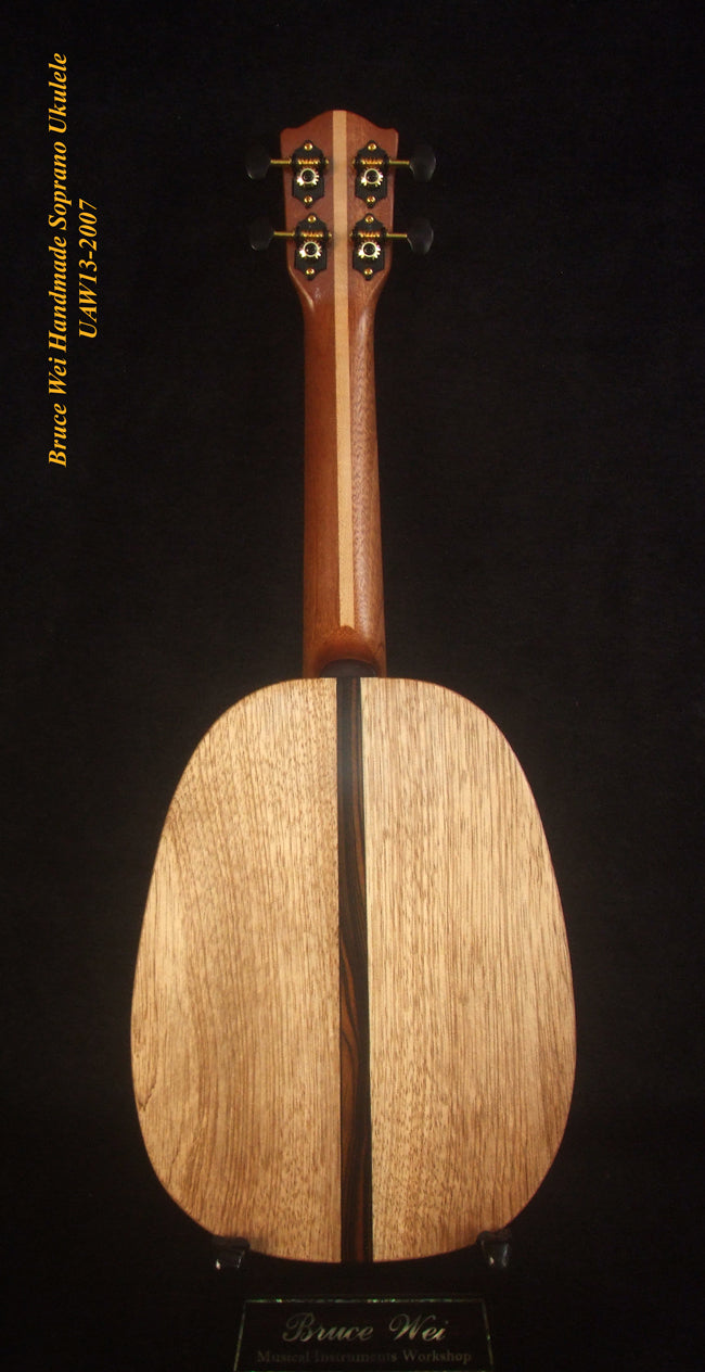 Handmade Soprano Ukulele, Solid Spruce, Mahogany Archback Pineapple, Soft-bag, Bruce Wei UAW13-2007