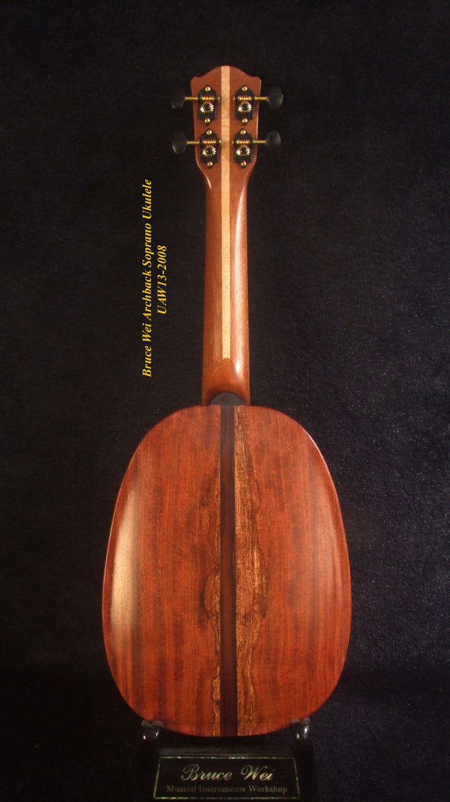 Handmade Soprano Ukulele, Hawaiian Koa, Redwood, Archback Pineapple, Bird Floral Inlay, Soft-bag, Bruce Wei UAW13-2008