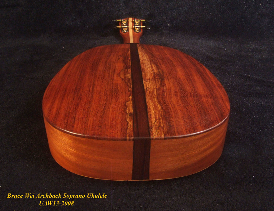 Handmade Soprano Ukulele, Hawaiian Koa, Redwood, Archback Pineapple, Bird Floral Inlay, Soft-bag, Bruce Wei UAW13-2008