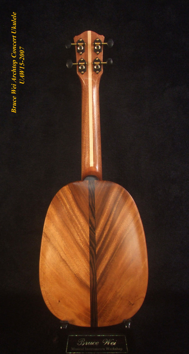 Handmade Pineapple Concert Ukulele, Solid Spruce, Acacia, Archtop, Archback, Soft-bag, Bruce Wei UAW15-2007