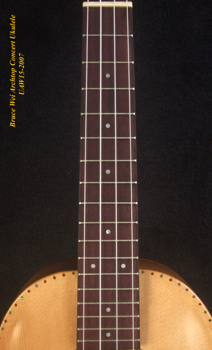 Handmade Pineapple Concert Ukulele, Solid Spruce, Acacia, Archtop, Archback, Soft-bag, Bruce Wei UAW15-2007