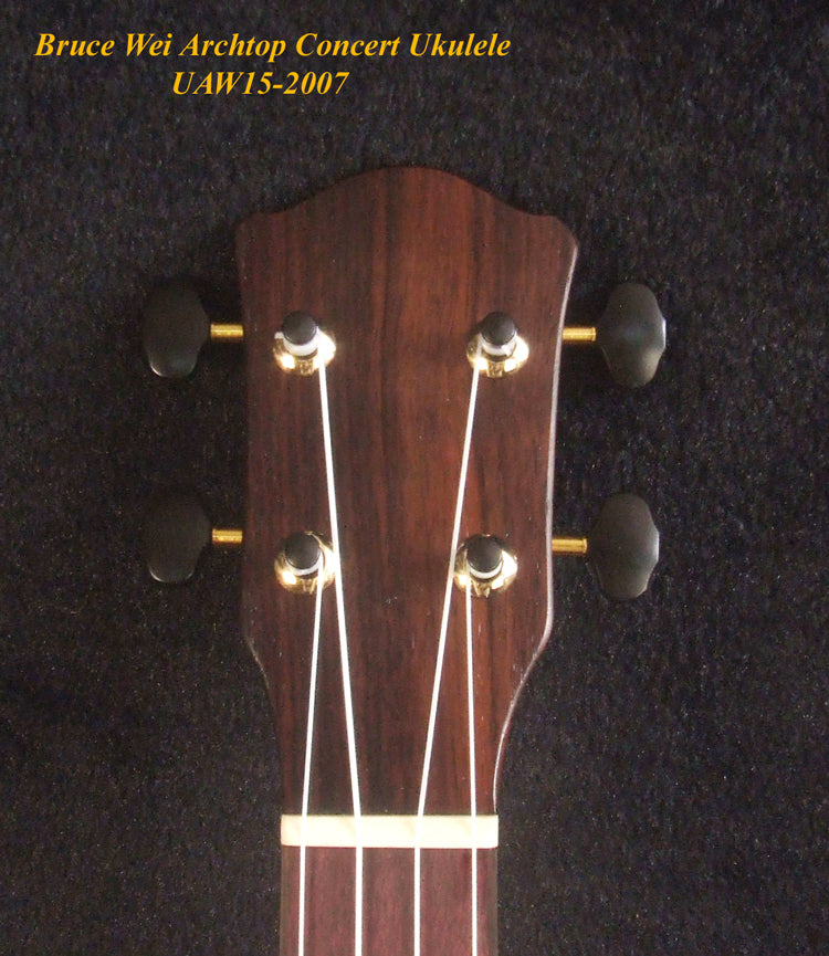 Handmade Pineapple Concert Ukulele, Solid Spruce, Acacia, Archtop, Archback, Soft-bag, Bruce Wei UAW15-2007
