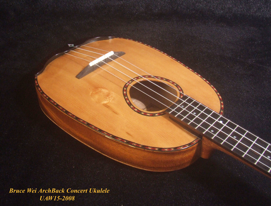 Handmade Pineapple Concert Ukulele, Solid Spruce, Mahogany, Archtop, Archback, Soft-bag, Bruce Wei UAW15-2008