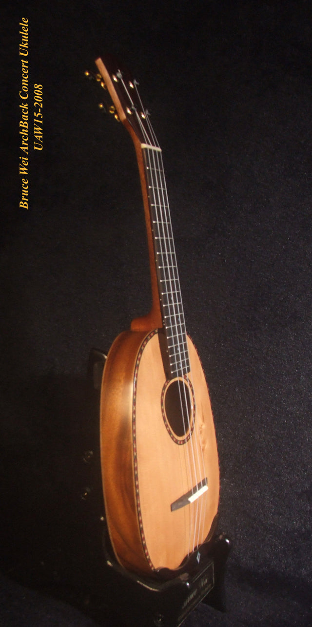 Handmade Pineapple Concert Ukulele, Solid Spruce, Mahogany, Archtop, Archback, Soft-bag, Bruce Wei UAW15-2008