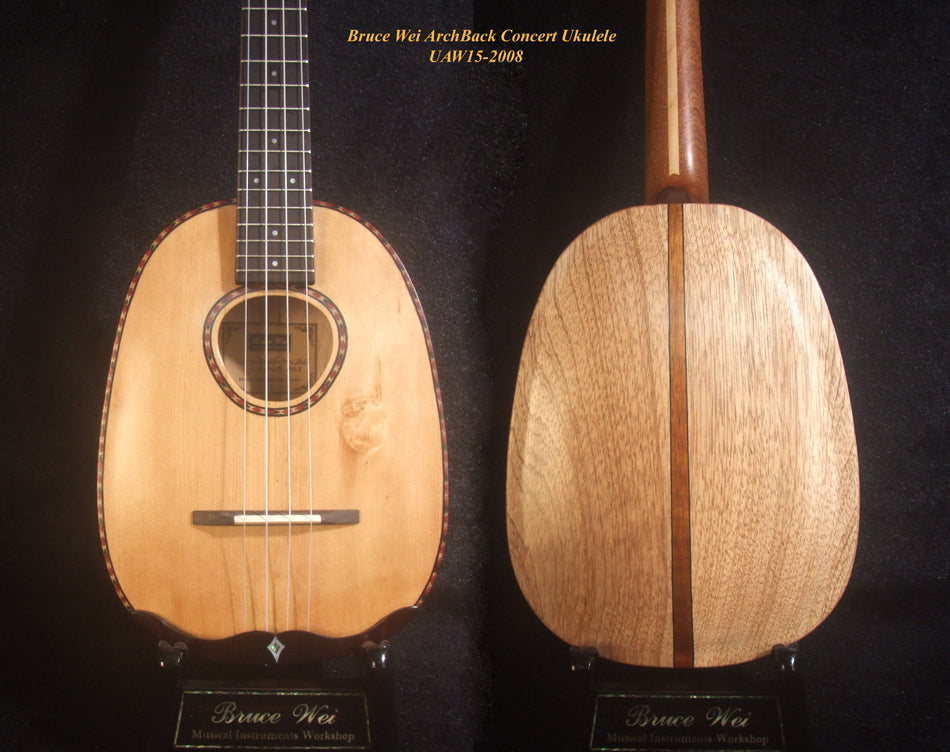 Handmade Pineapple Concert Ukulele, Solid Spruce, Mahogany, Archtop, Archback, Soft-bag, Bruce Wei UAW15-2008