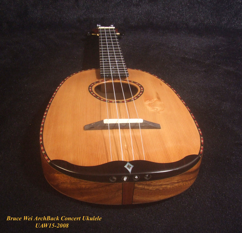 Handmade Pineapple Concert Ukulele, Solid Spruce, Mahogany, Archtop, Archback, Soft-bag, Bruce Wei UAW15-2008