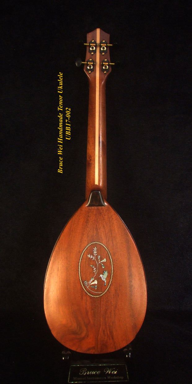 Handmade Thin Body Bowl Back Style Tenor Ukulele, Spruce, Mahogany, HummingBird, Vine Inlay, Soft-bag, Bruce Wei UBB17-002