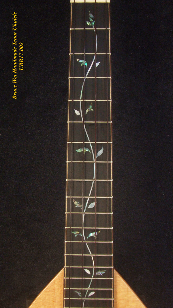 Handmade Thin Body Bowl Back Style Tenor Ukulele, Spruce, Mahogany, HummingBird, Vine Inlay, Soft-bag, Bruce Wei UBB17-002
