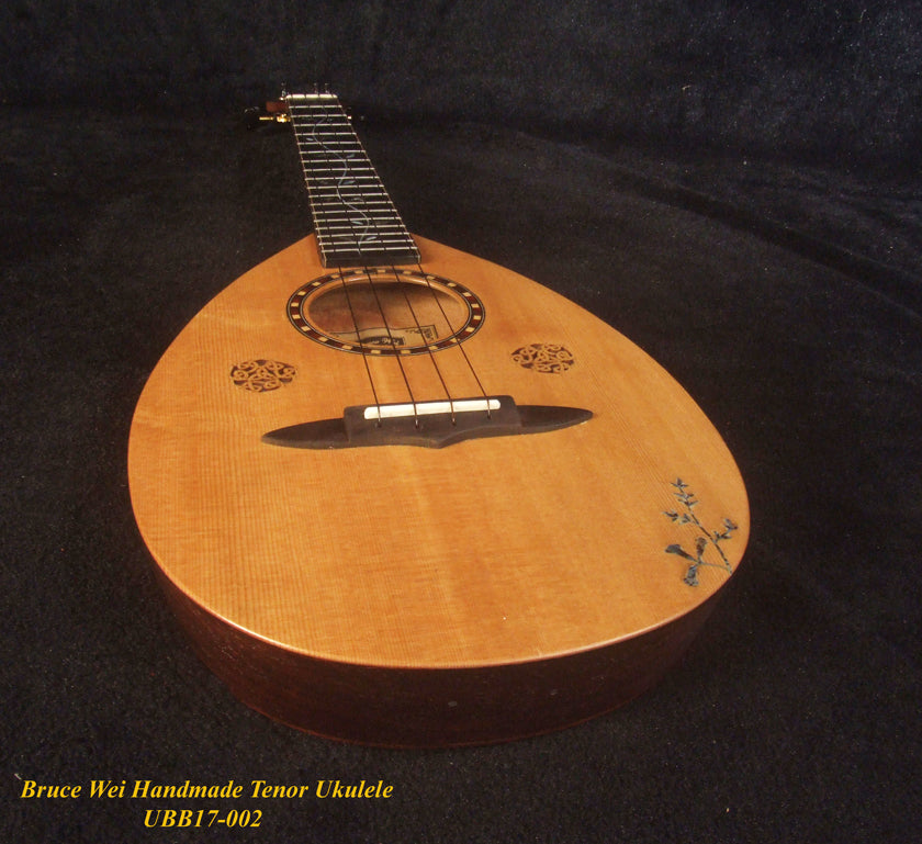 Handmade Thin Body Bowl Back Style Tenor Ukulele, Spruce, Mahogany, HummingBird, Vine Inlay, Soft-bag, Bruce Wei UBB17-002