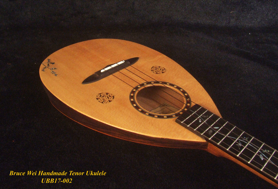 Handmade Thin Body Bowl Back Style Tenor Ukulele, Spruce, Mahogany, HummingBird, Vine Inlay, Soft-bag, Bruce Wei UBB17-002