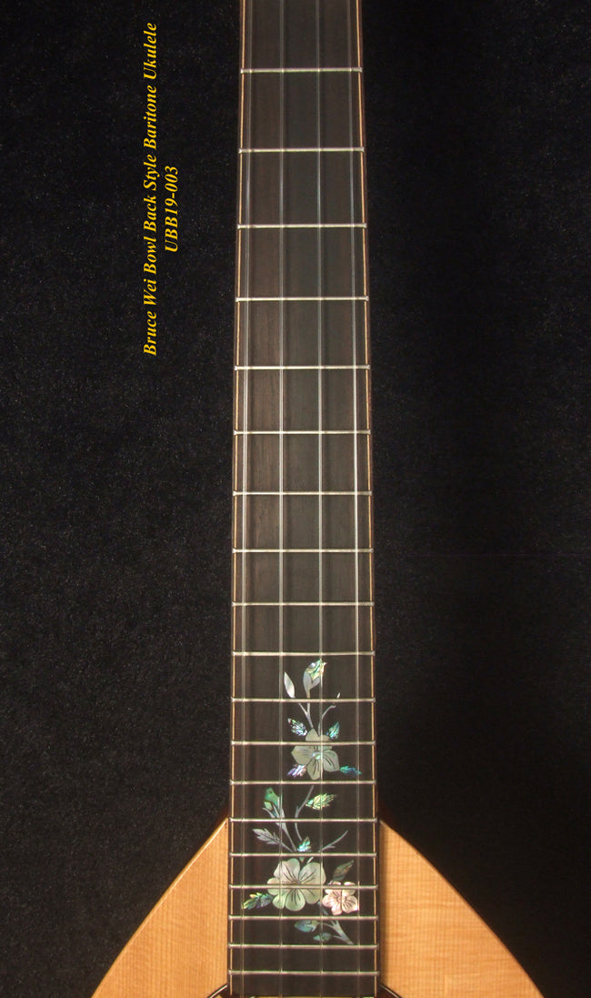 Handmade Baritone Ukulele, Curved Head, Solid Spruce, Mahogany, Archback, Classic Pattern Inlay, Soft-bag Bruce Wei UBB19-003