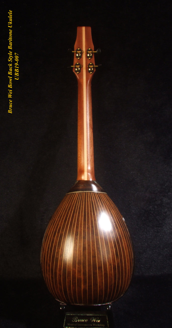Handmade Bowl Back Style Baritone Ukulele, Curved Head, Solid Spruce, Classic Pattern MOP Inlay, Soft-bag Bruce Wei UBB19-007