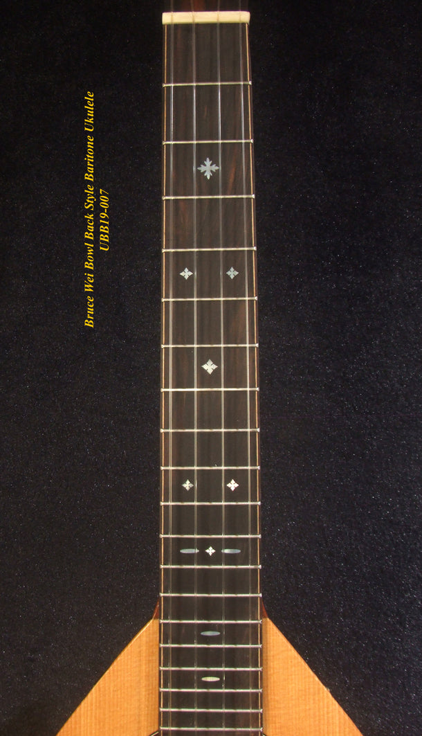 Handmade Bowl Back Style Baritone Ukulele, Curved Head, Solid Spruce, Classic Pattern MOP Inlay, Soft-bag Bruce Wei UBB19-007