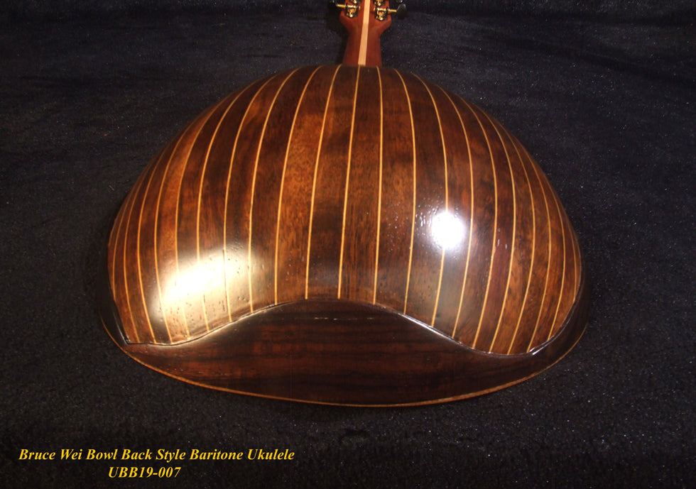 Handmade Bowl Back Style Baritone Ukulele, Curved Head, Solid Spruce, Classic Pattern MOP Inlay, Soft-bag Bruce Wei UBB19-007
