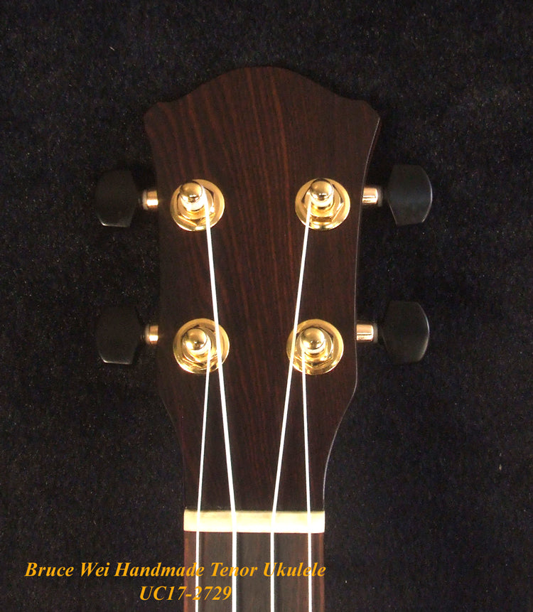 Handmade Solid Hawaiian Koa Tenor Ukulele, Cutaway, Hibiscus Soundhole, Soft-bag, Bruce Wei UC17-2729