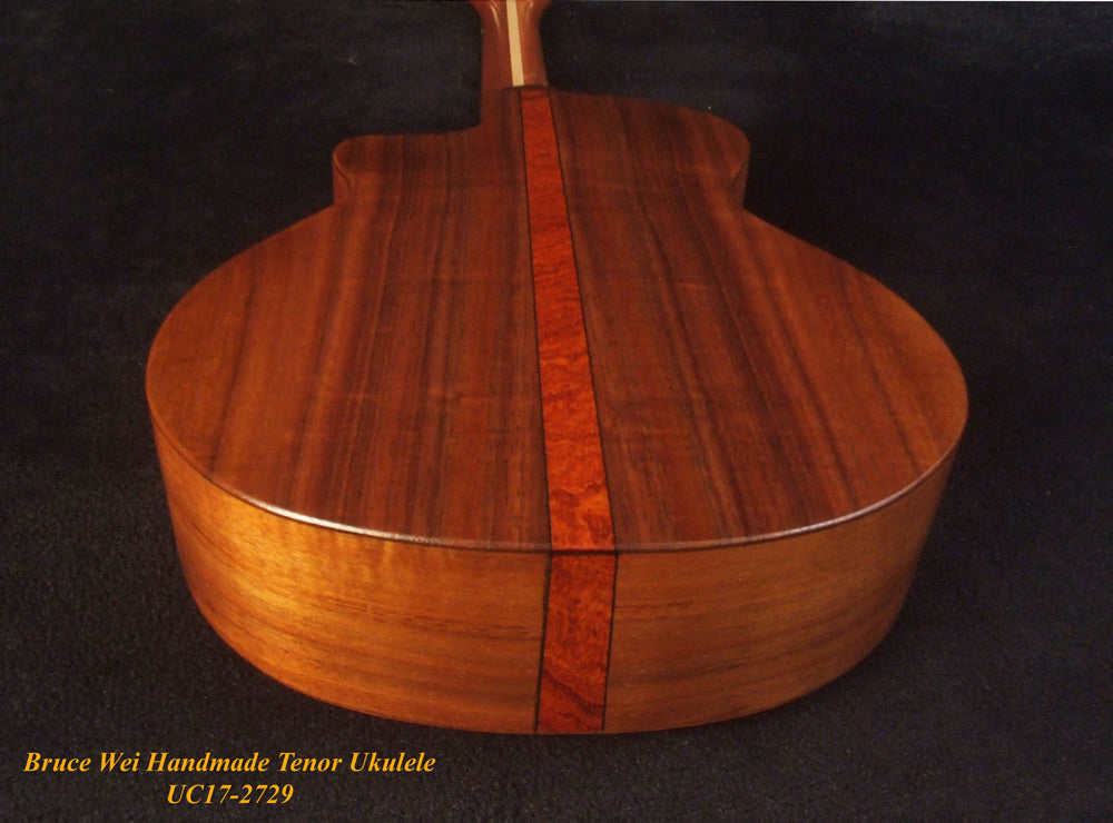 Handmade Solid Hawaiian Koa Tenor Ukulele, Cutaway, Hibiscus Soundhole, Soft-bag, Bruce Wei UC17-2729