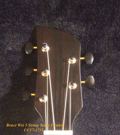 5 String Tenor Ukulele, Handmade Solid Acacia, Zebra wood, Cutaway, Soft-bag, Bruce Wei UC17-2731