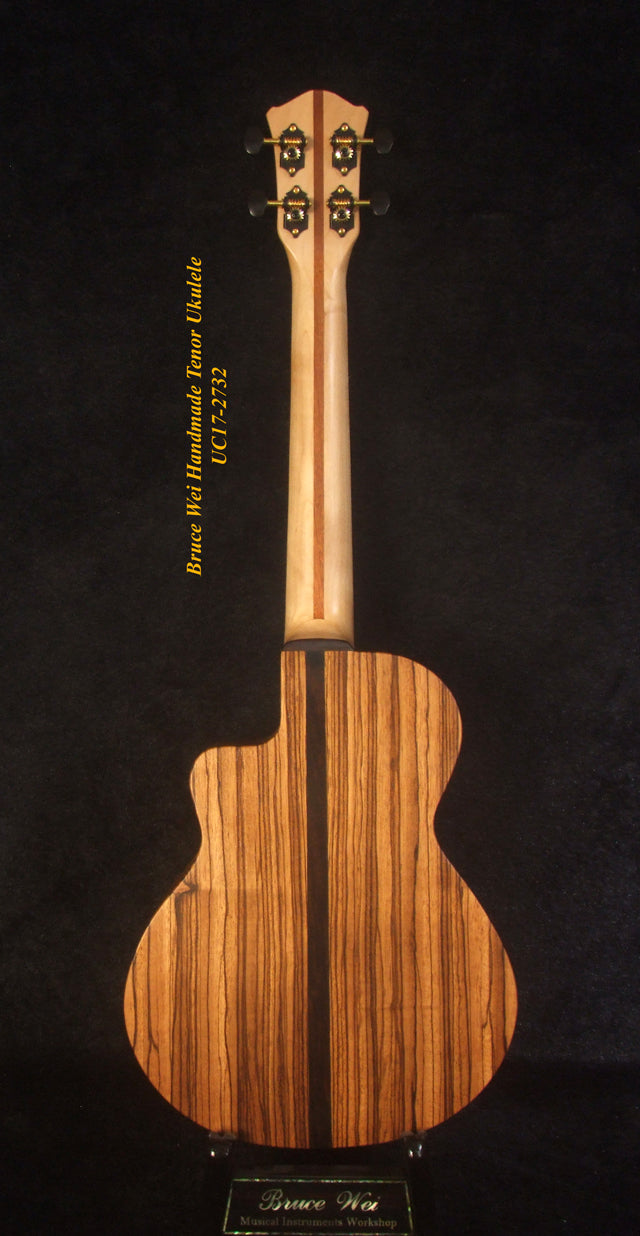Handmade Tenor Ukulele, Solid Curly Spalted Maple, Zebra wood, The Islands Soundhole, Abalone MOP inlay, Soft-bag, Bruce Wei UC17-2732
