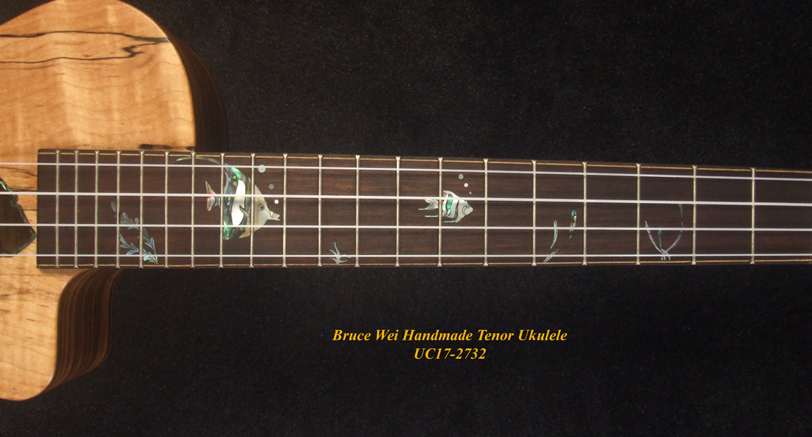 Handmade Tenor Ukulele, Solid Curly Spalted Maple, Zebra wood, The Islands Soundhole, Abalone MOP inlay, Soft-bag, Bruce Wei UC17-2732