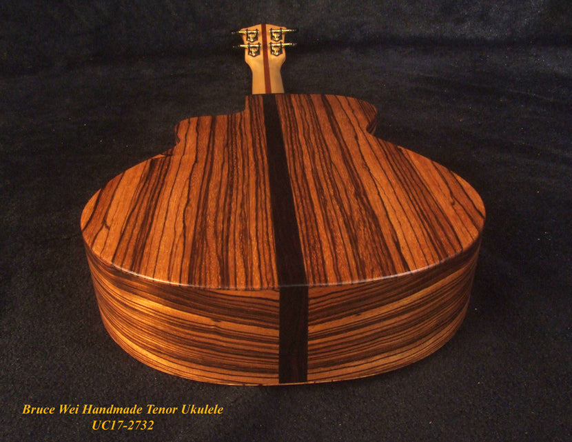 Handmade Tenor Ukulele, Solid Curly Spalted Maple, Zebra wood, The Islands Soundhole, Abalone MOP inlay, Soft-bag, Bruce Wei UC17-2732