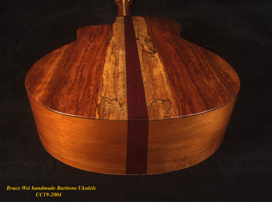 Handmade Baritone Ukulele, Solid Spalted Maple, Spalted Rosewood Cutaway, 4 String, Soft-bag, Bruce Wei UC19-2004