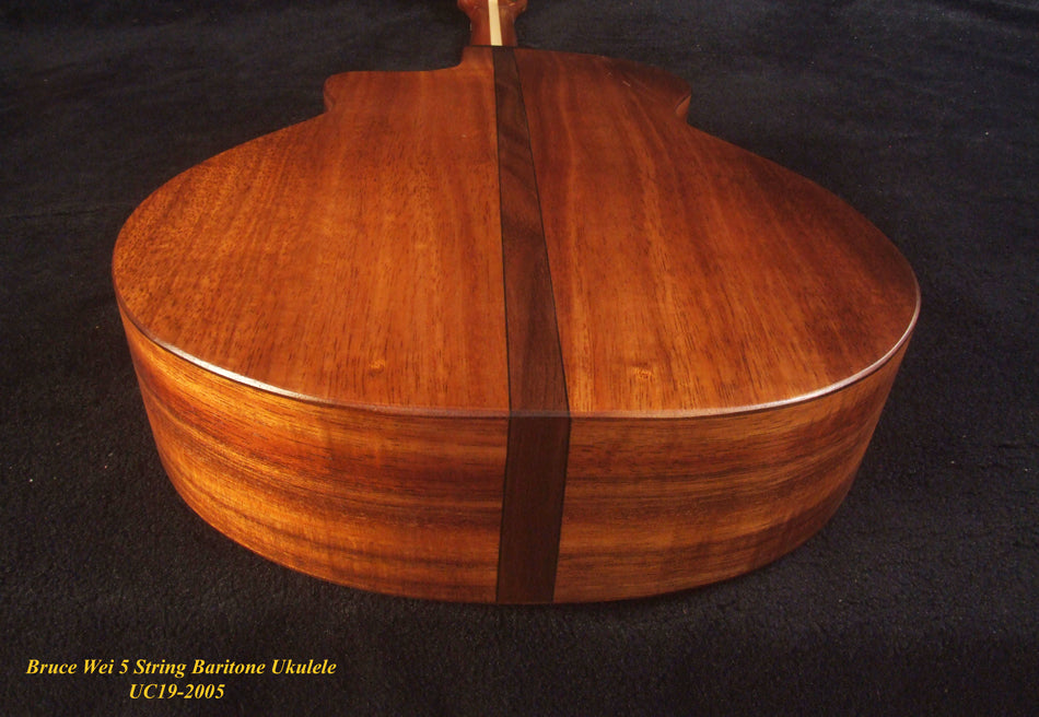 Handcrafted 5 String Baritone Ukulele, Hawaiian Koa, Cutaway, Soft-bag, Bruce Wei UC19-2005