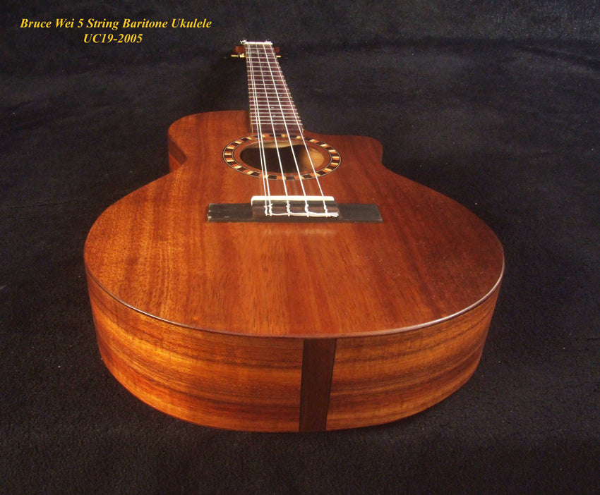 Handcrafted 5 String Baritone Ukulele, Hawaiian Koa, Cutaway, Soft-bag, Bruce Wei UC19-2005