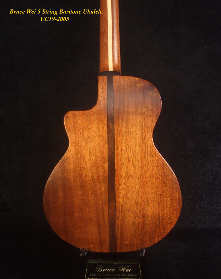 Handcrafted 5 String Baritone Ukulele, Hawaiian Koa, Cutaway, Soft-bag, Bruce Wei UC19-2005