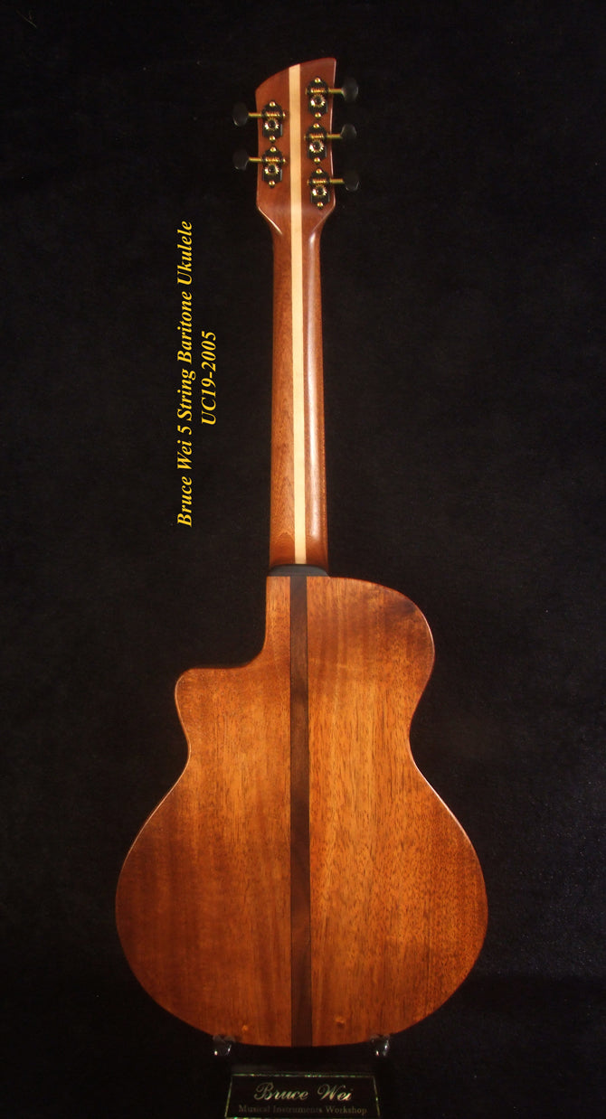 Handcrafted 5 String Baritone Ukulele, Hawaiian Koa, Cutaway, Soft-bag, Bruce Wei UC19-2005