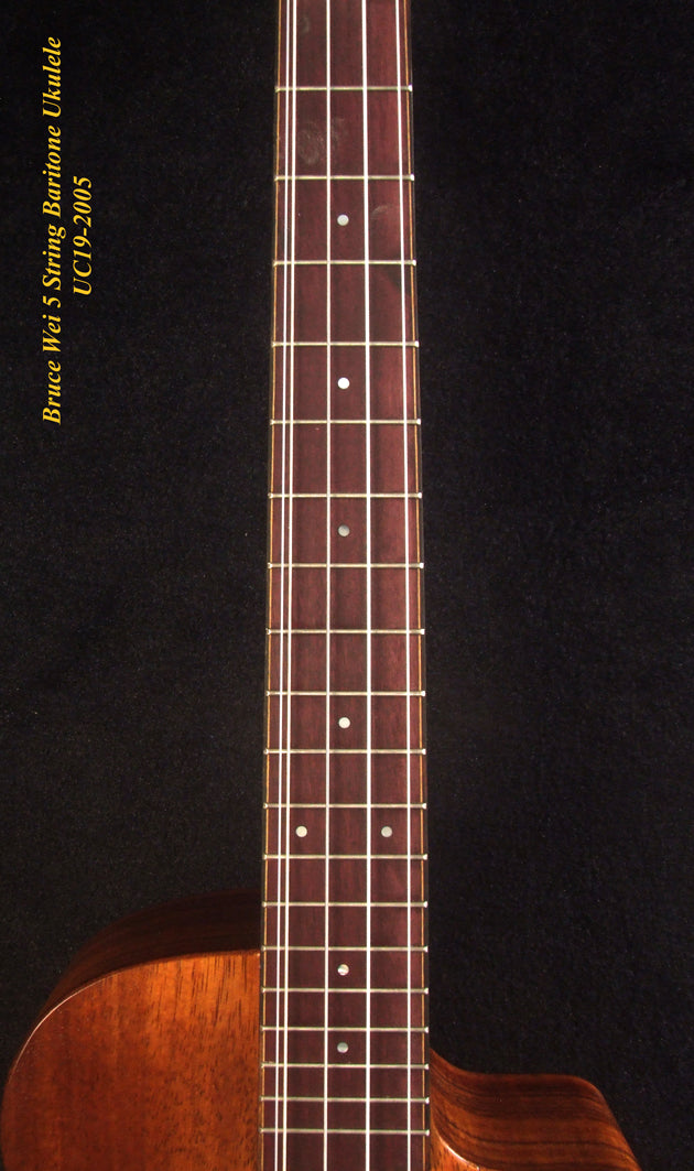 Handcrafted 5 String Baritone Ukulele, Hawaiian Koa, Cutaway, Soft-bag, Bruce Wei UC19-2005