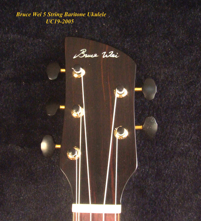 Handcrafted 5 String Baritone Ukulele, Hawaiian Koa, Cutaway, Soft-bag, Bruce Wei UC19-2005