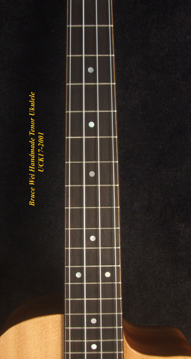 Handmade Tenor Ukulele, Solid Spalted Rosewood & Spruce, MayLily Floral Inlay, Soft-bag, Bruce Wei UCK17-2001-1