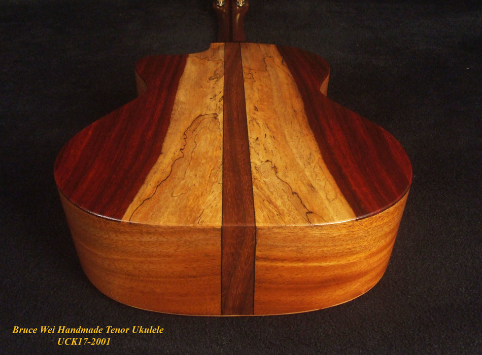 Handmade Tenor Ukulele, Solid Spalted Rosewood & Spruce, MayLily Floral Inlay, Soft-bag, Bruce Wei UCK17-2001-1