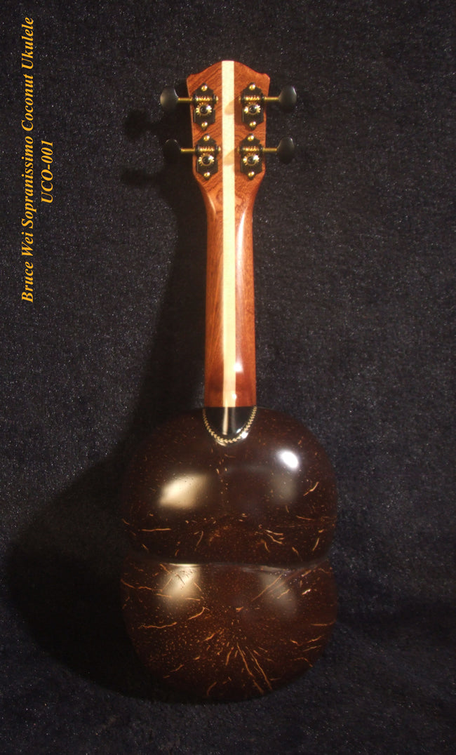 Unique Sopranissimo/ Pocket Ukulele, Coconut Back, Solid Hawaiian Koa, Mermaid Inlay, Soft-bag, Bruce Wei UCO-001