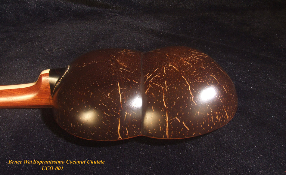 Unique Sopranissimo/ Pocket Ukulele, Coconut Back, Solid Hawaiian Koa, Mermaid Inlay, Soft-bag, Bruce Wei UCO-001